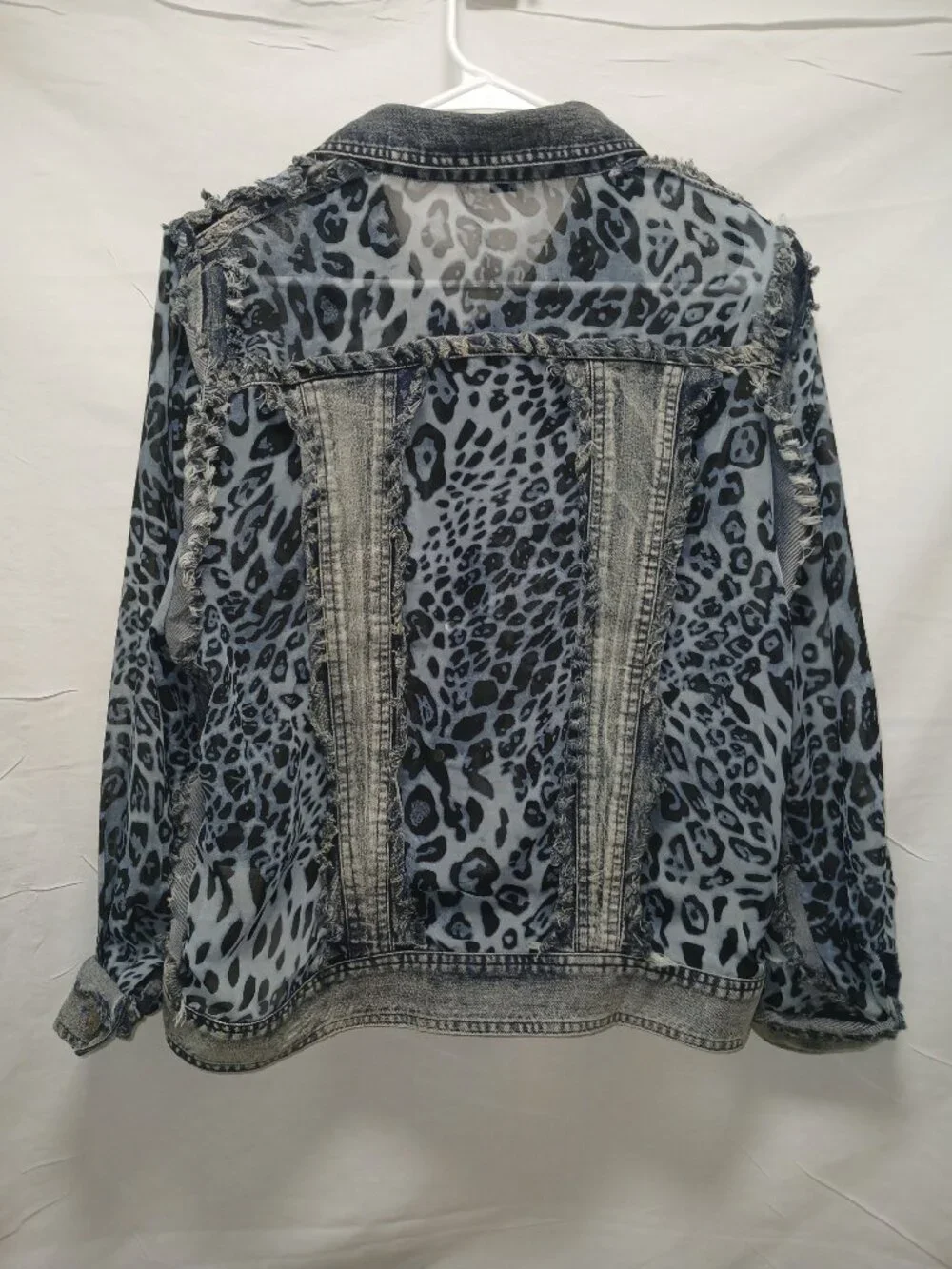 A.Z.I New York Leopard Print Distressed Denim Vest • Rare Mixed‑Media Statement - Picture 2 of 6